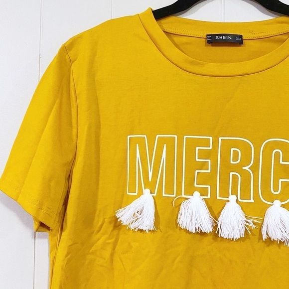 NWOT Shein mustard yellow graphic tassel t-shirt - Picture 6 of 7